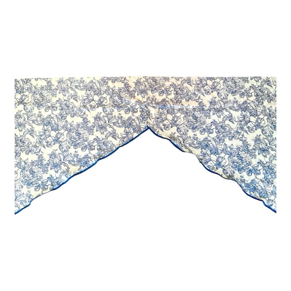 Waverly Garden Room Blue Floral Toile Tier Curtains 36x36 Pair New